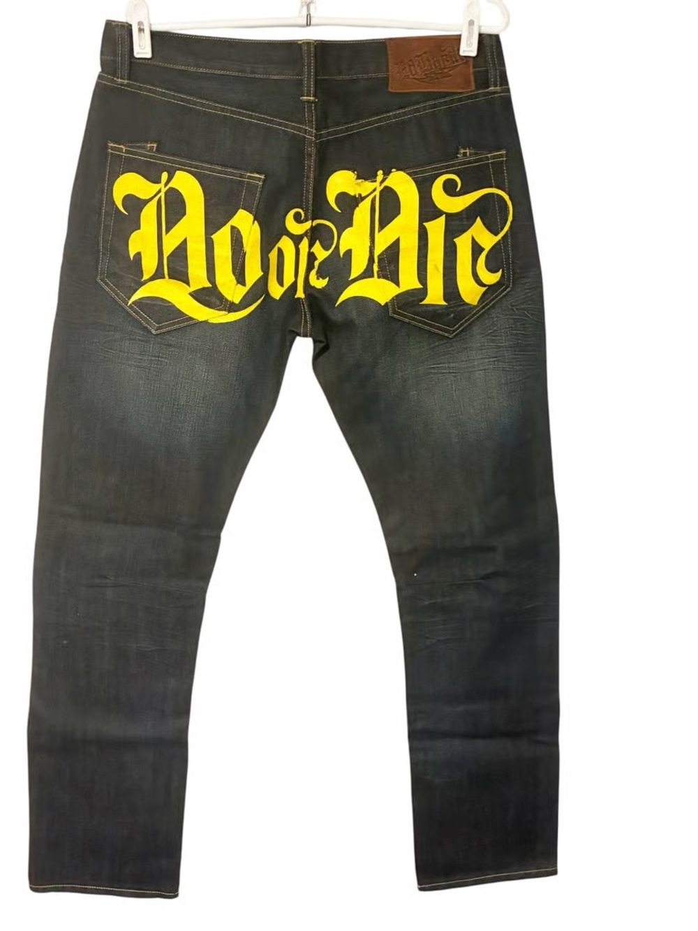 Ed Hardy “Do Or Die” Black Slim Straight Jeans with Yellow Back-Pocket Script